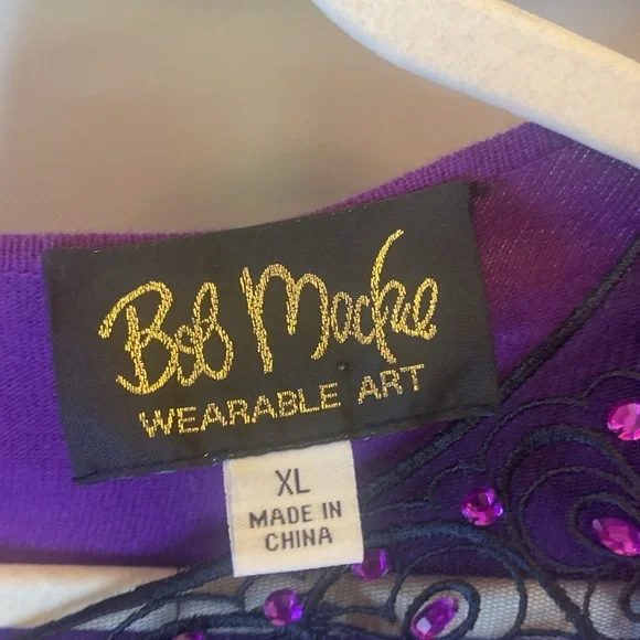 Bob Mackie wearable art purple with black mesh jeweled neckline XL - Picture 2 of 8